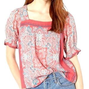 Lucky Brand Women’s Paisley Peasant Pink and Blue Top Size S